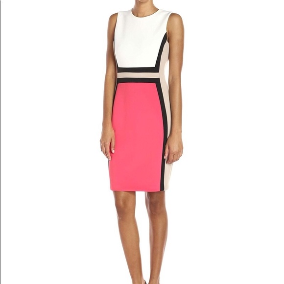 calvin klein women's sleeveless color block sheath dress